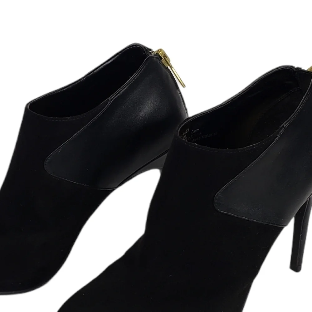 Black Suede Leather Ankle Boots Gold Zip Booties - Picture 2 of 8